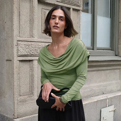 Y2K Draped Cowl Neck Top