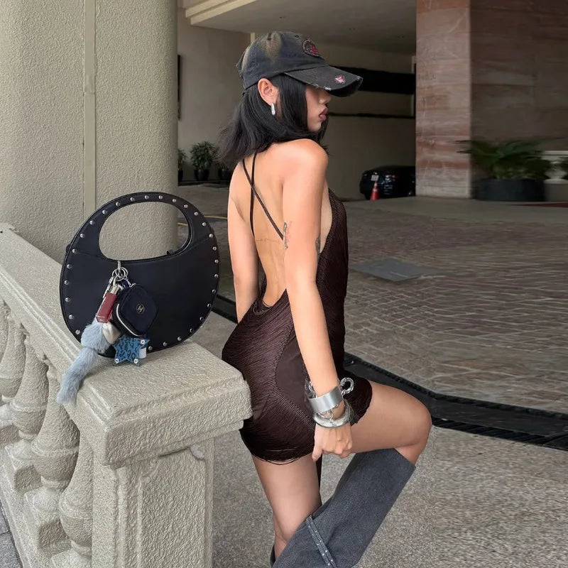 Y2K Draped Halter Mini Dress