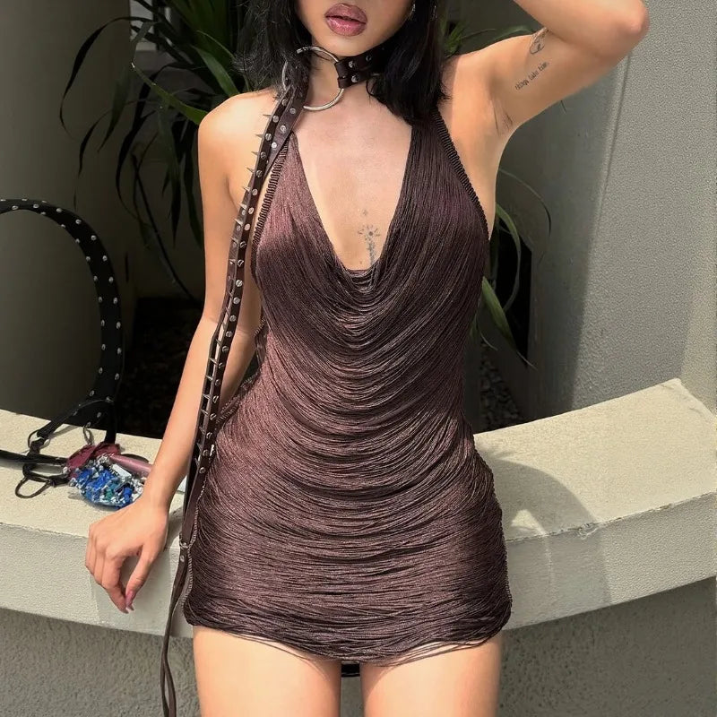 Y2K Draped Halter Mini Dress
