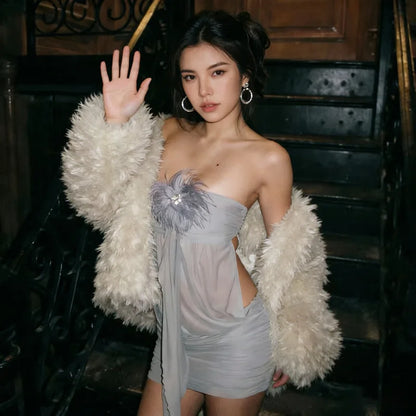Y2K Draped Strapless Mini Dress