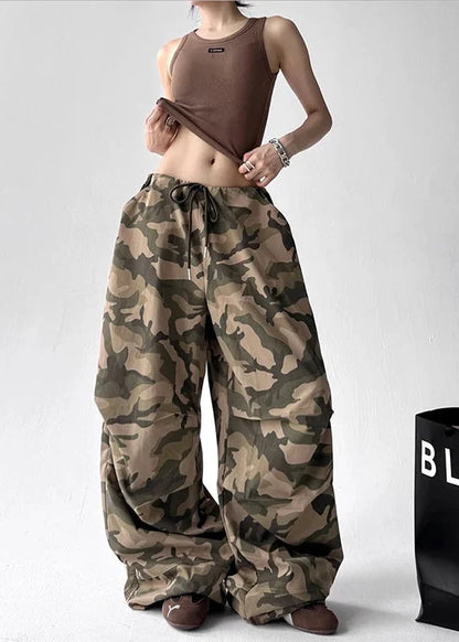 Y2K Drawstring Camo Baggy Pants