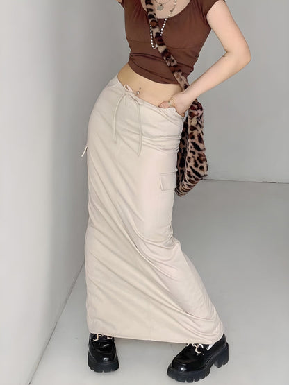 Y2K Drawstring Maxi Skirt