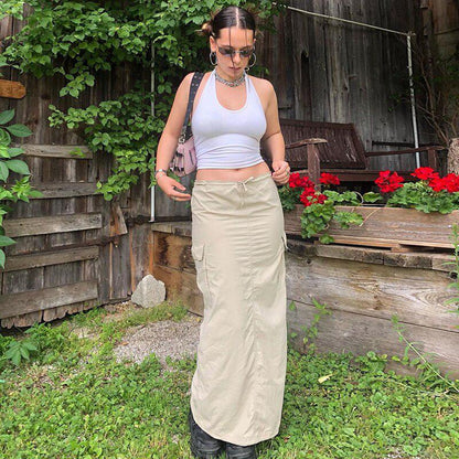 Y2K Drawstring Parachute Maxi Skirt