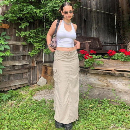 Y2K Drawstring Parachute Maxi Skirt