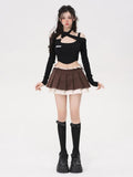 Pleated Mini Skirt with Drawstring
