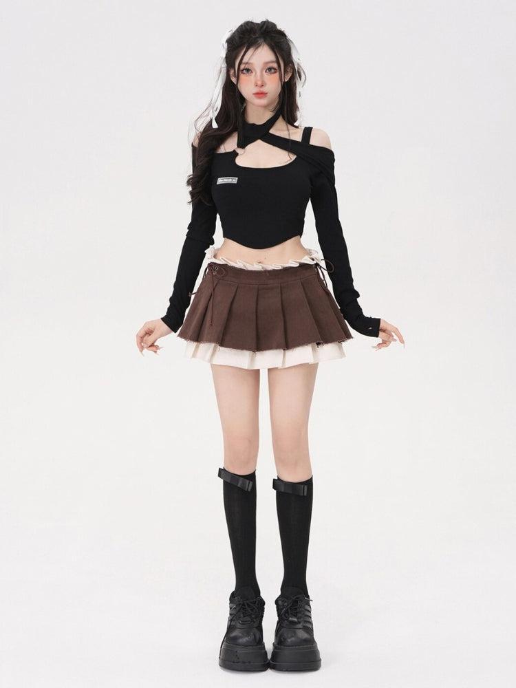 Trendy Y2K Pleated Mini Skirt with Drawstring Waist