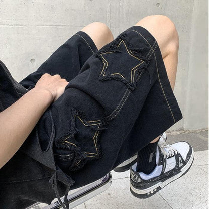 Y2K Drawstring Star Embroidered Shorts