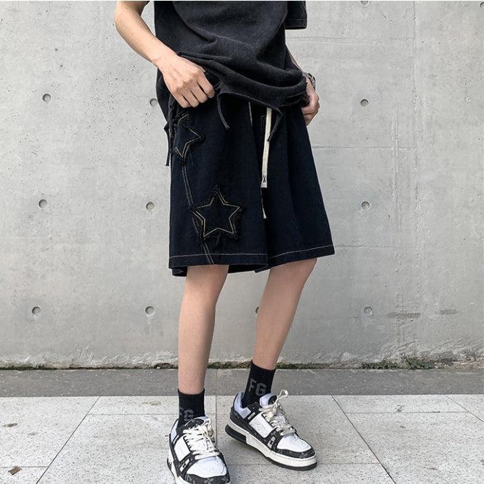 Y2K Drawstring Star Embroidered Shorts