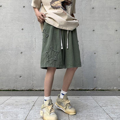 Y2K Drawstring Star Embroidered Shorts
