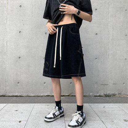Y2K Drawstring Star Embroidered Shorts