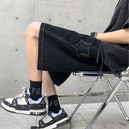 Y2K Drawstring Star Embroidered Shorts