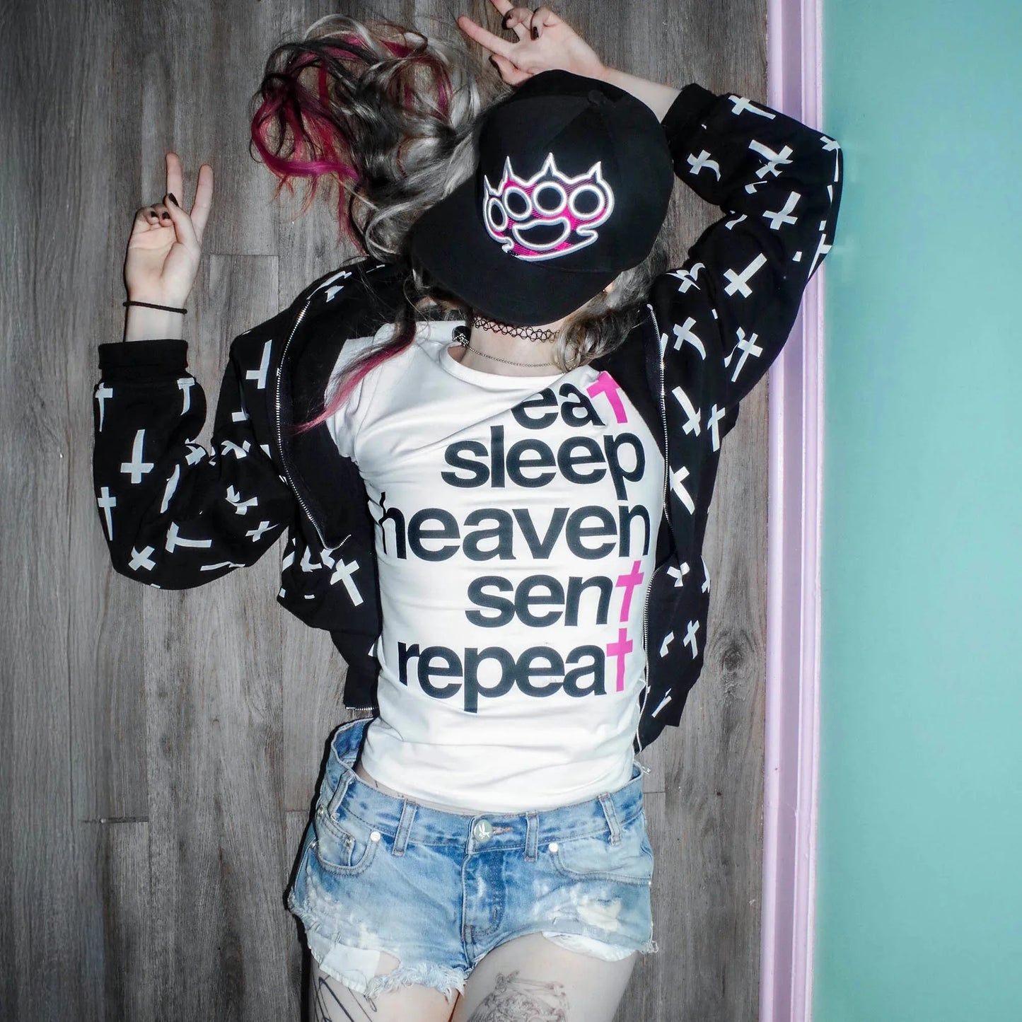 Y2K Eat Sleep Heaven Sent Repeat Tee