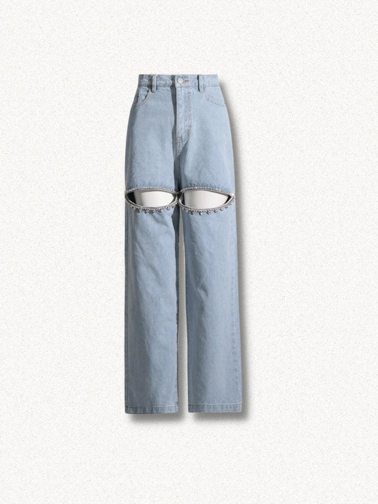 Y2K Embellished Cut-Out Jeans