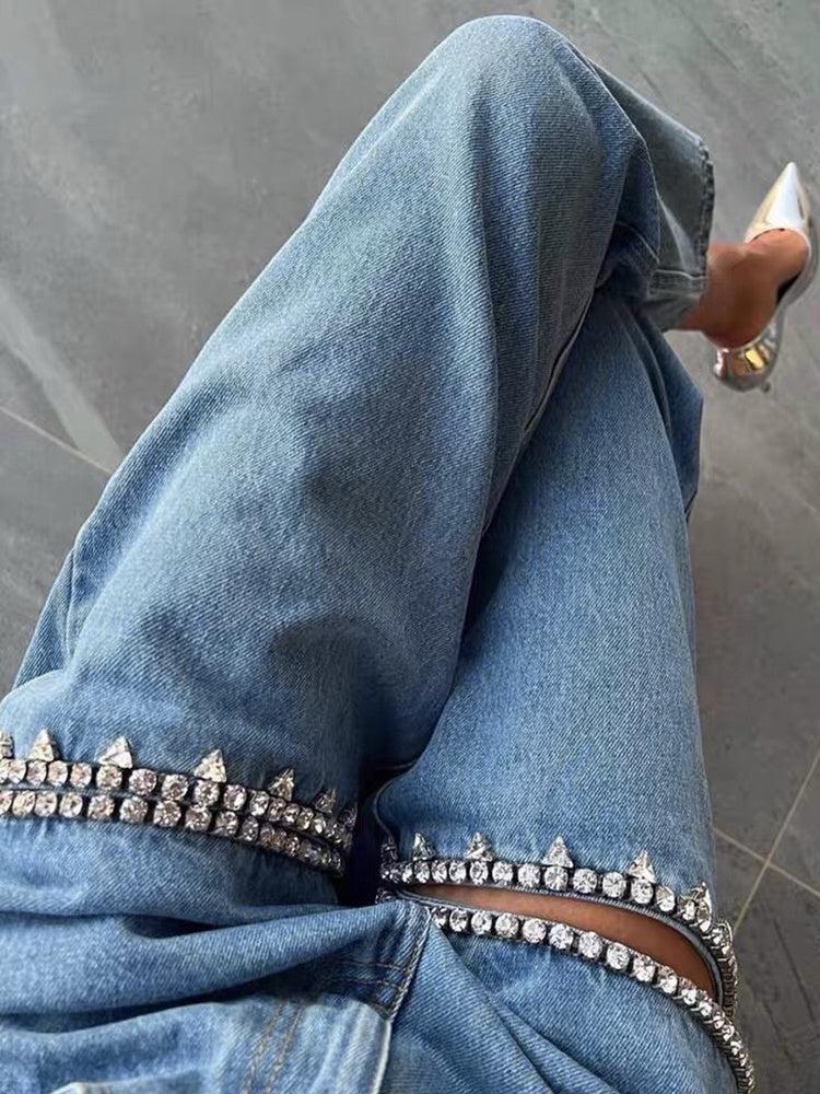 Y2K Embellished Cut-Out Jeans