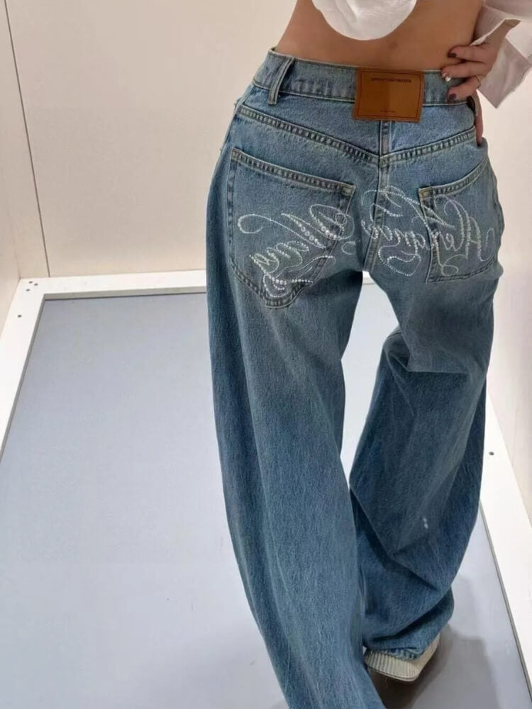 Y2K Embroidered Baggy Jeans
