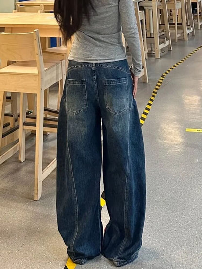 Y2K Embroidered Dark Baggy Jeans