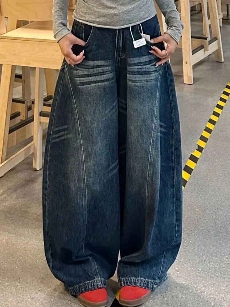Y2K Embroidered Dark Baggy Jeans