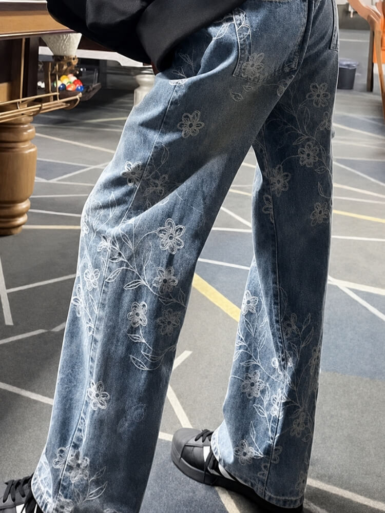 Y2K Embroidered Wide Leg Jeans