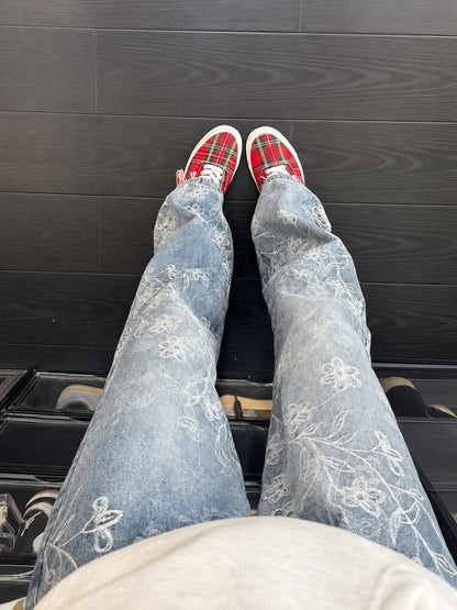 Y2K Embroidered Wide Leg Jeans
