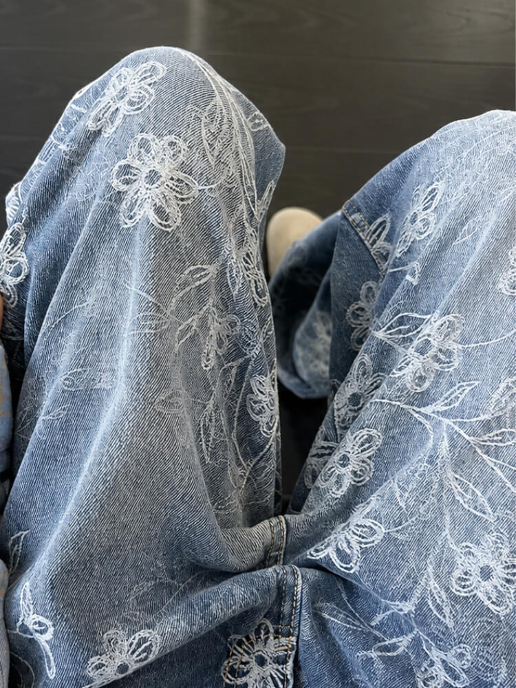 Y2K Embroidered Wide Leg Jeans