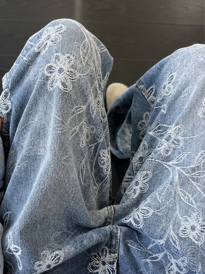 Y2K Embroidered Wide Leg Jeans
