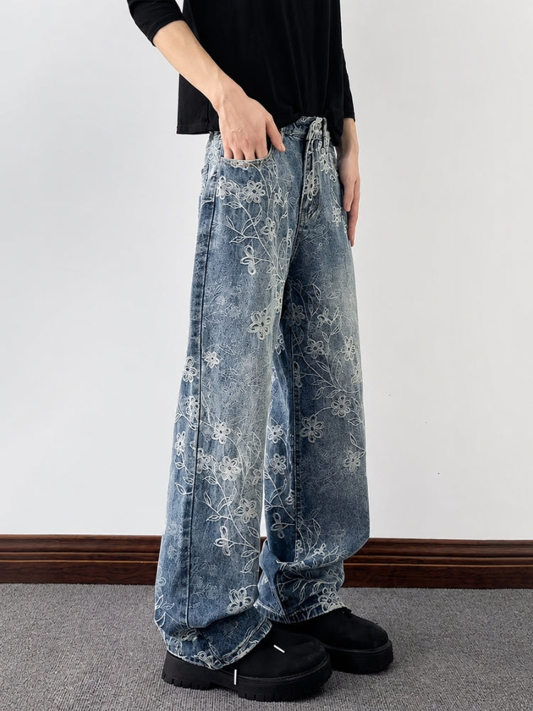 Y2K Embroidered Wide Leg Jeans