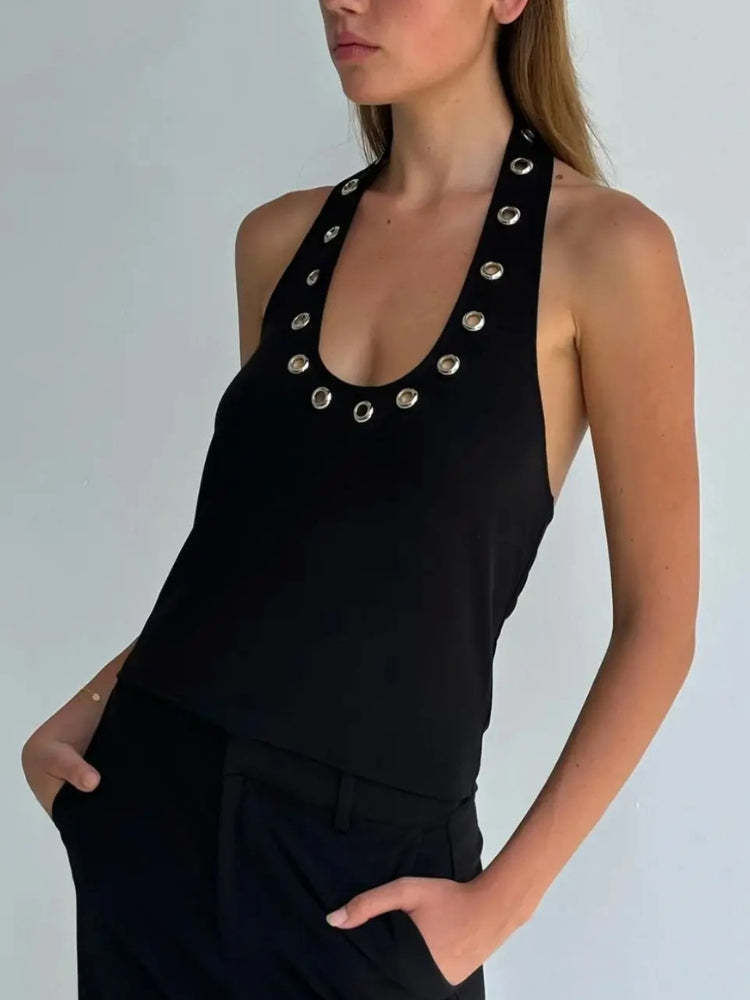 Y2K Eyelet Halter Neck Top