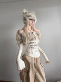 Faux Fur Collar Crop Top
