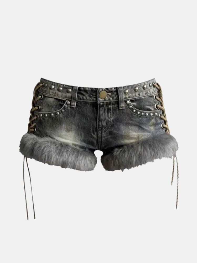 Y2K Faux Fur Studded Shorts