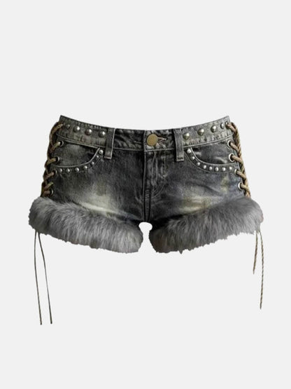 Y2K Faux Fur Studded Shorts