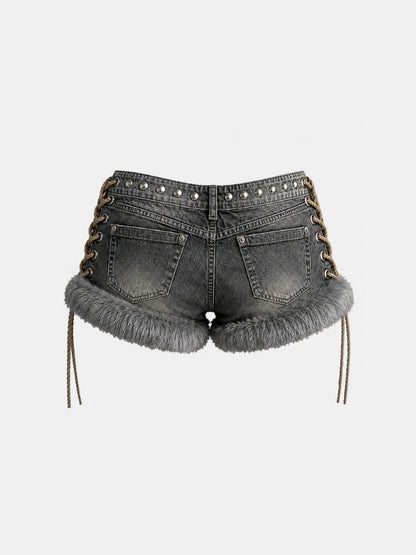 Y2K Faux Fur Studded Shorts