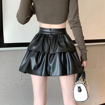 Y2K Faux Leather A-Line Mini Skirt