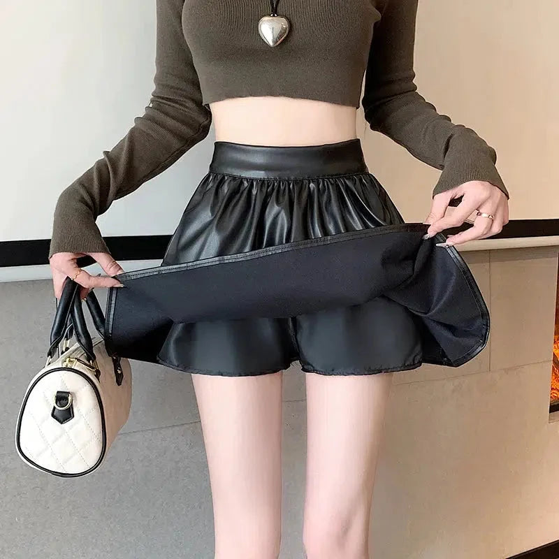 Y2K Faux Leather A-Line Mini Skirt