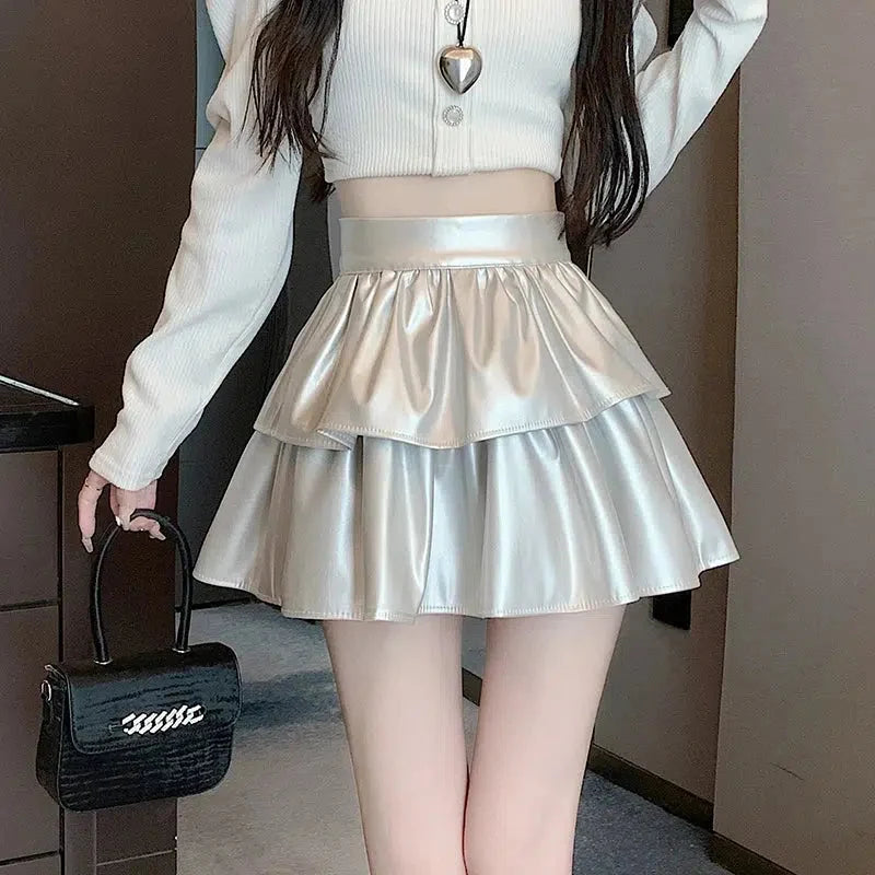 Y2K Faux Leather A-Line Mini Skirt