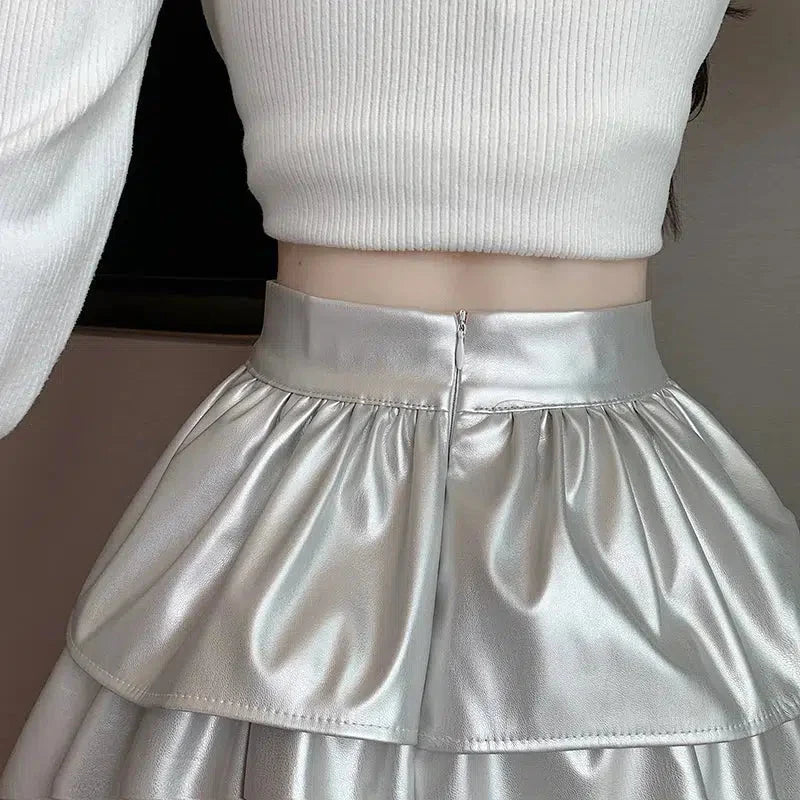 Y2K Faux Leather A-Line Mini Skirt