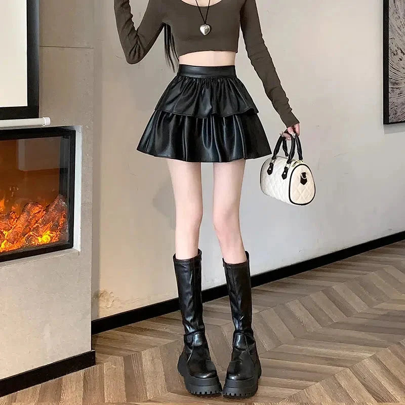 Y2K Faux Leather A-Line Mini Skirt