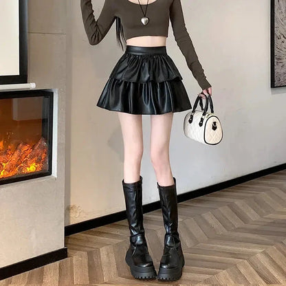 Y2K Faux Leather A-Line Mini Skirt