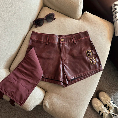Y2K Faux Leather Double Belt Shorts