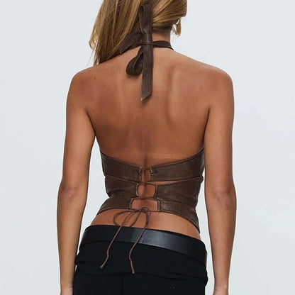Y2K Faux Leather Halter Top