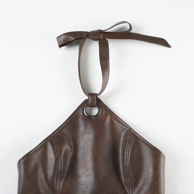 Y2K Faux Leather Halter Top
