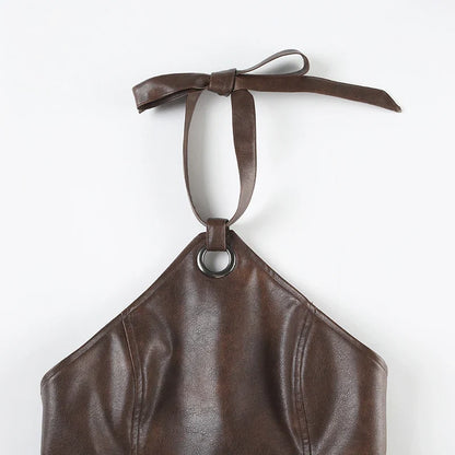 Y2K Faux Leather Halter Top