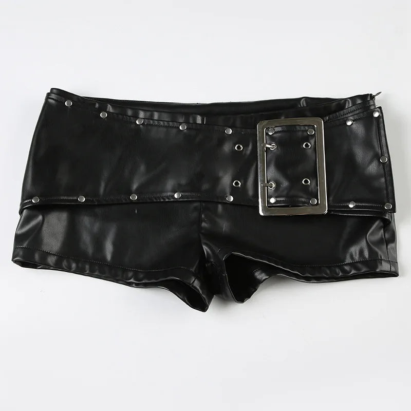 Y2K Faux Leather Studded Belt Shorts
