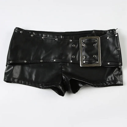 Y2K Faux Leather Studded Belt Shorts