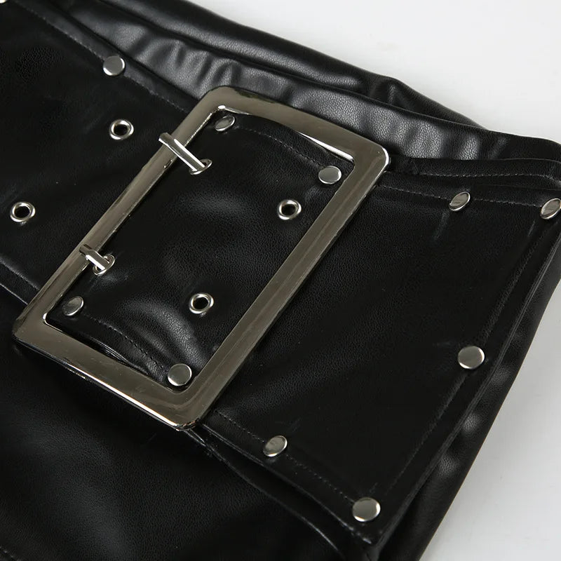 Y2K Faux Leather Studded Belt Shorts