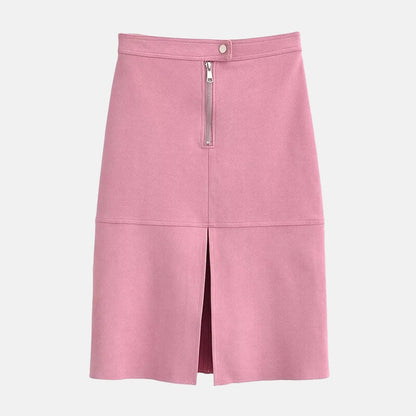 Y2K Faux Suede Midi Skirt