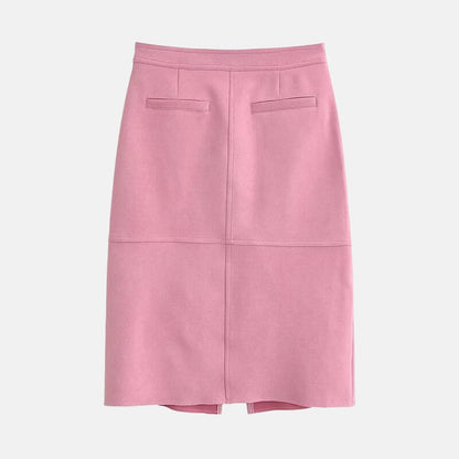 Y2K Faux Suede Midi Skirt