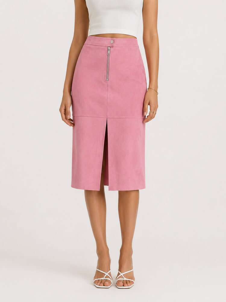 Y2K Faux Suede Midi Skirt