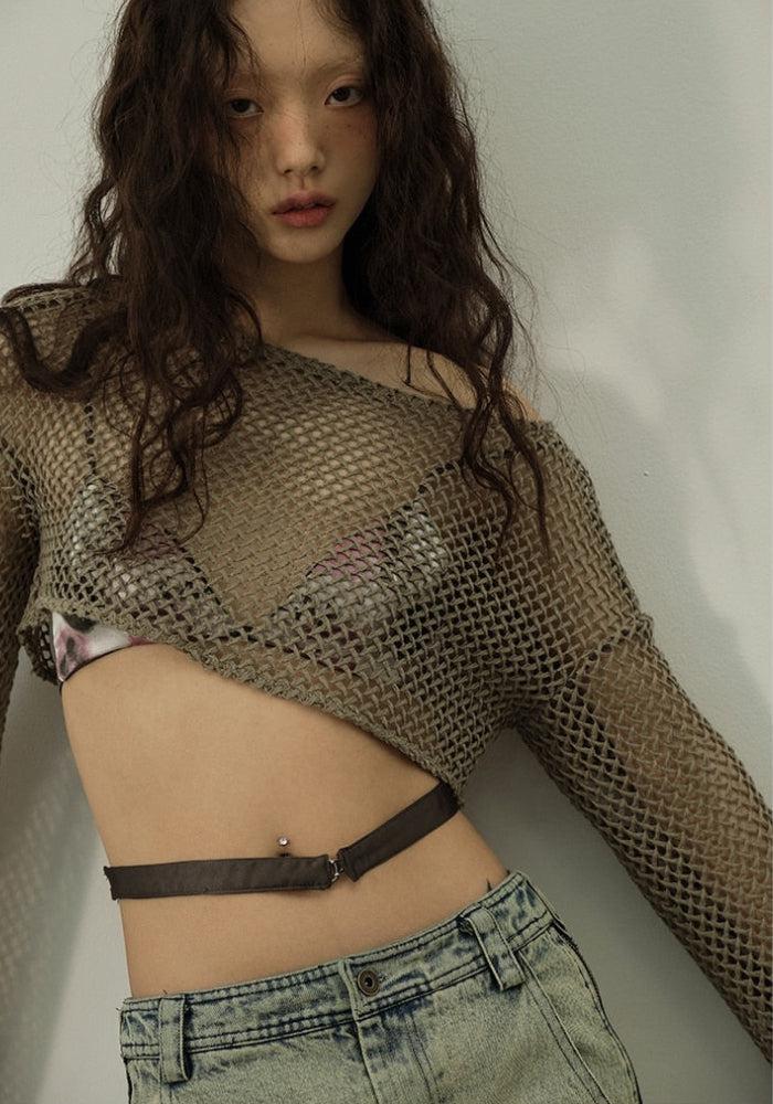 Y2K Fishnet Crop Shrug Sweater