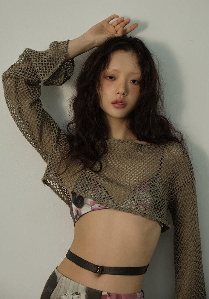 Y2K Fishnet Crop Shrug Sweater