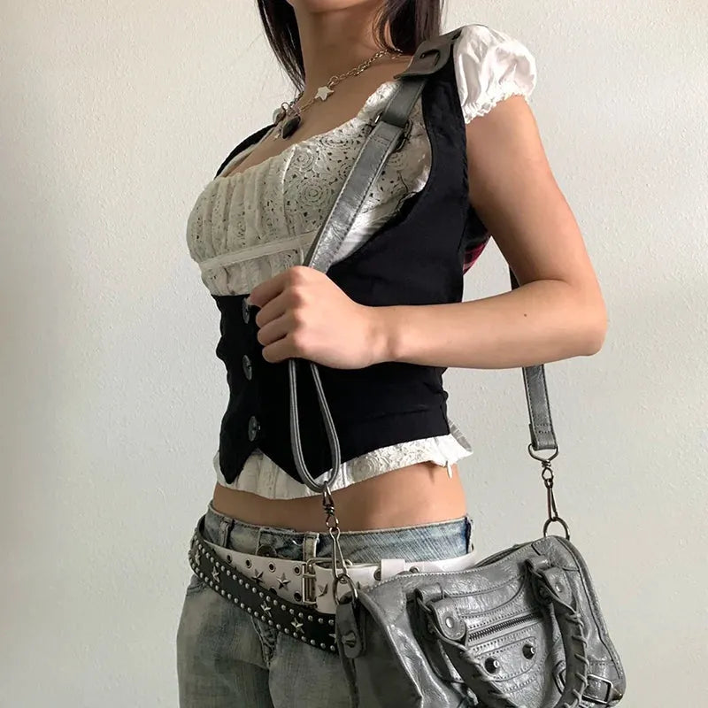 Y2K Fitted Button Up Vest